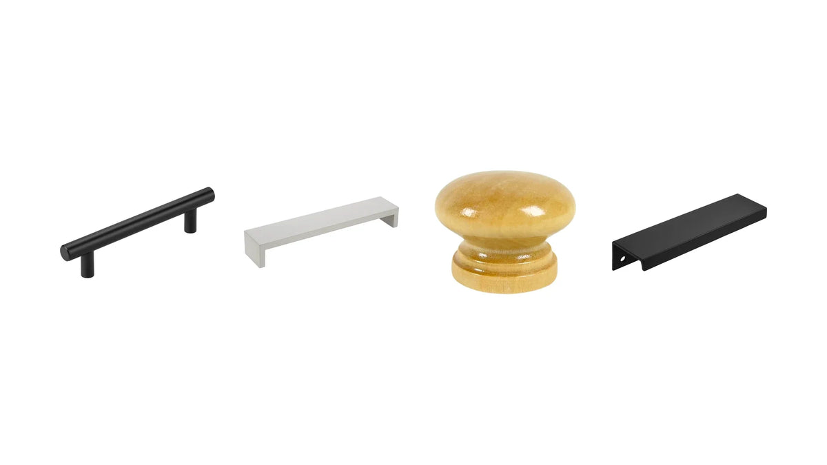 Tiradores para muebles: barra negra, barra de acero inoxidable, pomo de madera y tirador oculto negro