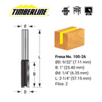 Fresa Recta 2 Filos 9/32" con Vástago 1/4" Timberline 100-26