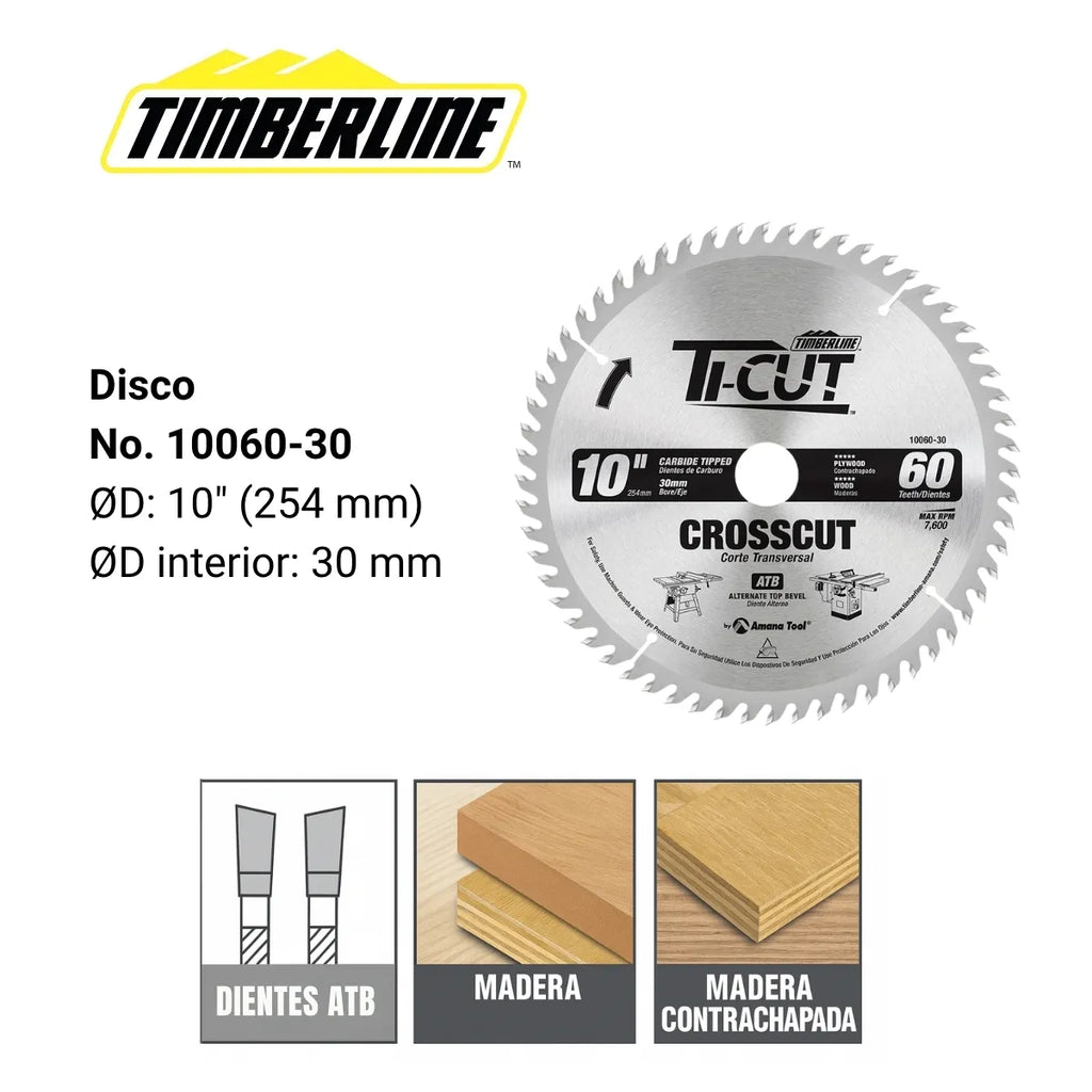 Disco Sierra Circular 10" x 30mm 60T ATB Timberline 10060-30