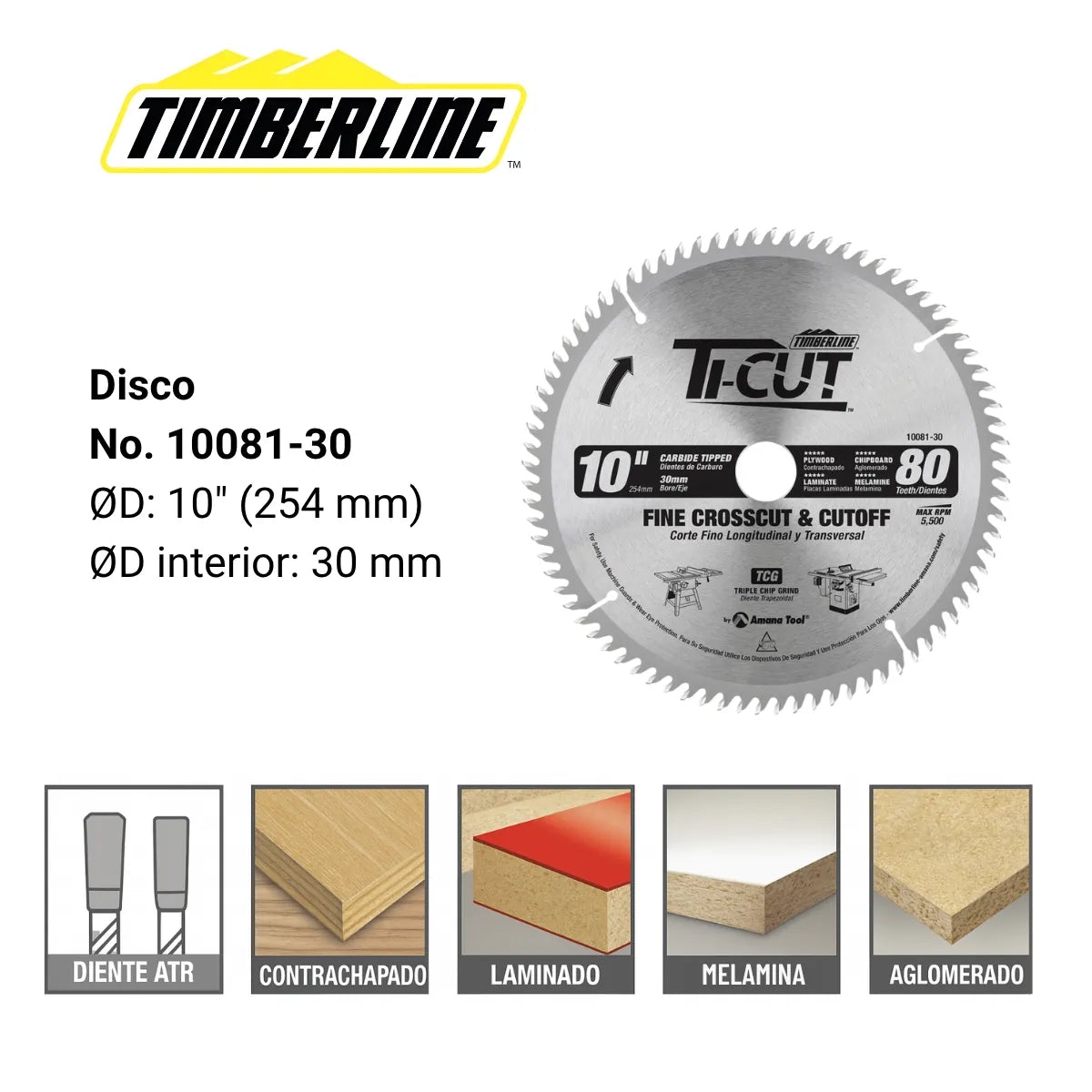Disco Sierra Circular 10" x 30mm 80T TCG Timberline 10081-30