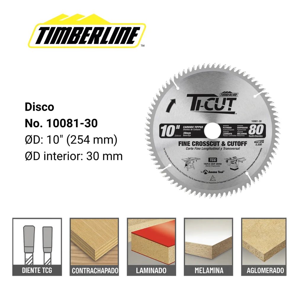 Disco Sierra Circular 10" x 30mm 80T TCG Timberline 10081-30