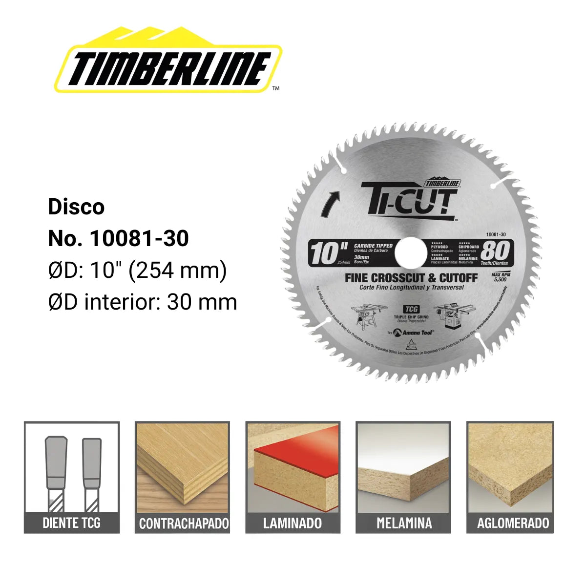 Disco Sierra Circular 10" x 30mm 80T TCG Timberline 10081-30