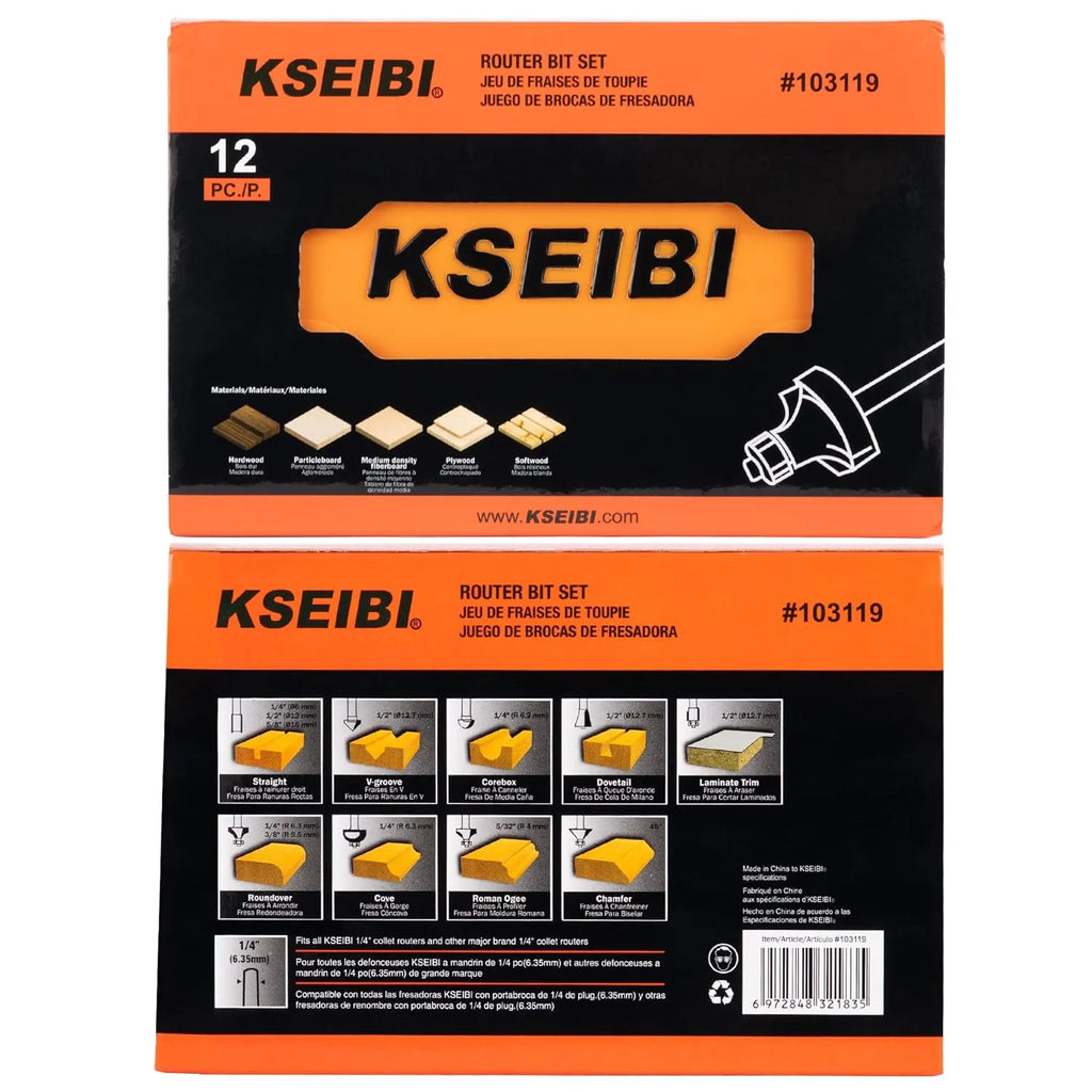 Juego de Fresas Multiuso 12 Piezas Vástago 1/4" Kseibi #103119