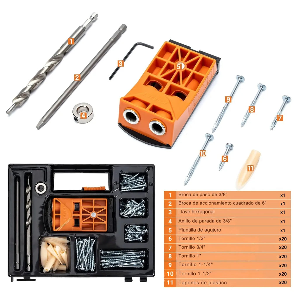 Kit Guía de Perforación para Uniones Ocultas en Madera 125 Piezas Kseibi