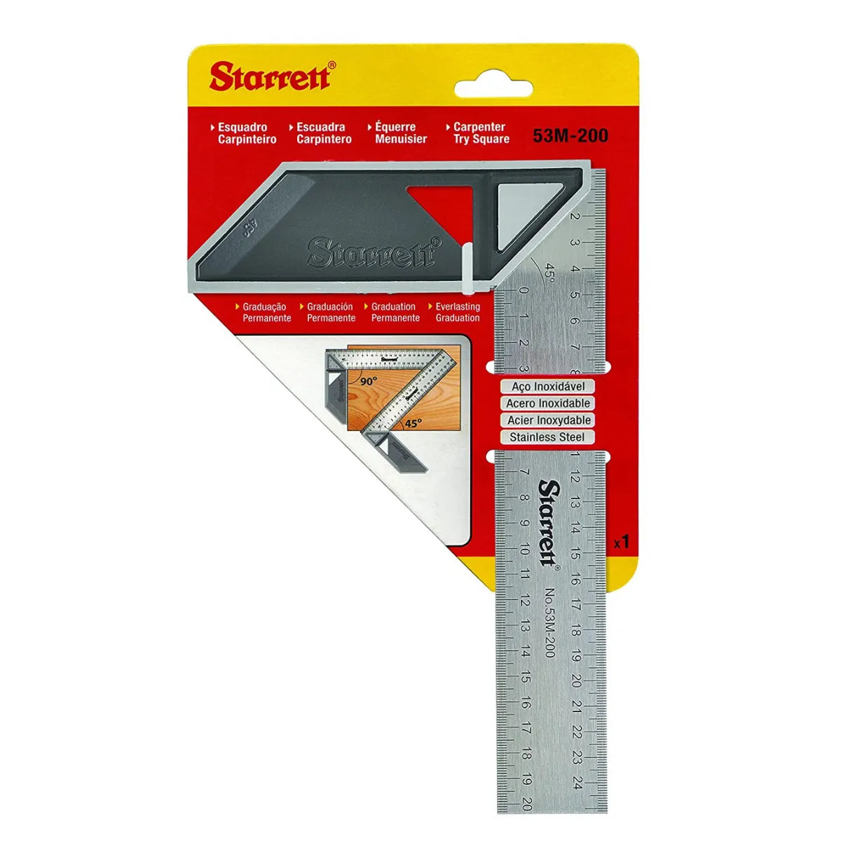 Escuadra Carpintera Acero Inoxidable 200mm Starrett 53M-200