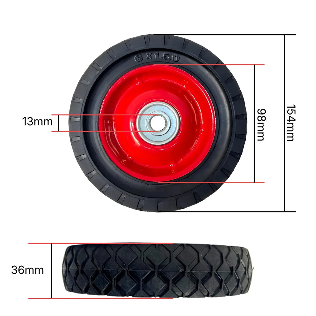 Rueda de Goma Maciza 6 pulgadas 6x1.50 Para Eje 13 mm para Yegua