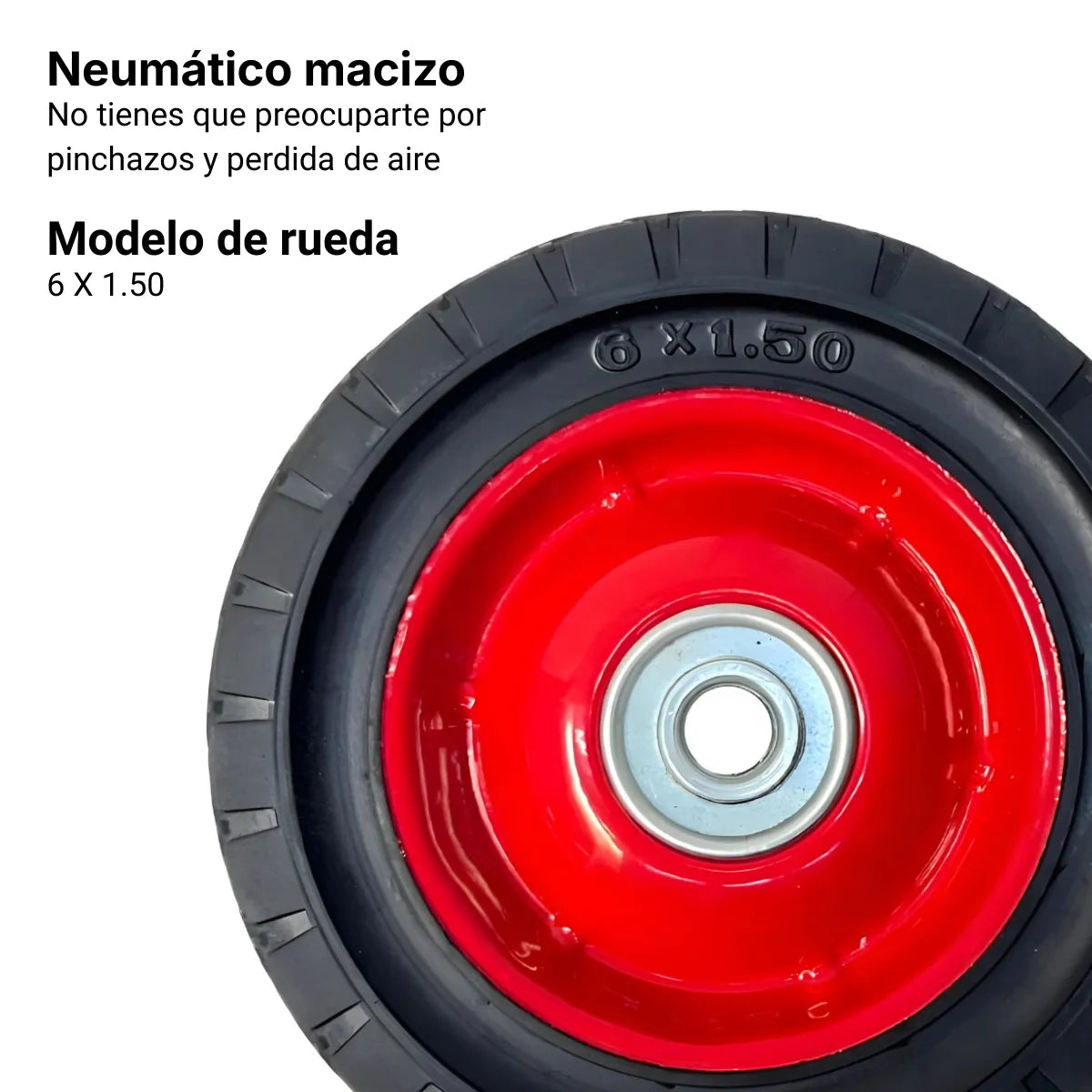Rueda de Goma Maciza 6 pulgadas 6x1.50 Para Eje 13 mm para Yegua