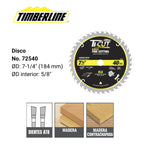 Disco Sierra Circular 7-1/4" x 5/8" Corte Fino 40T ATB Timberline 72540