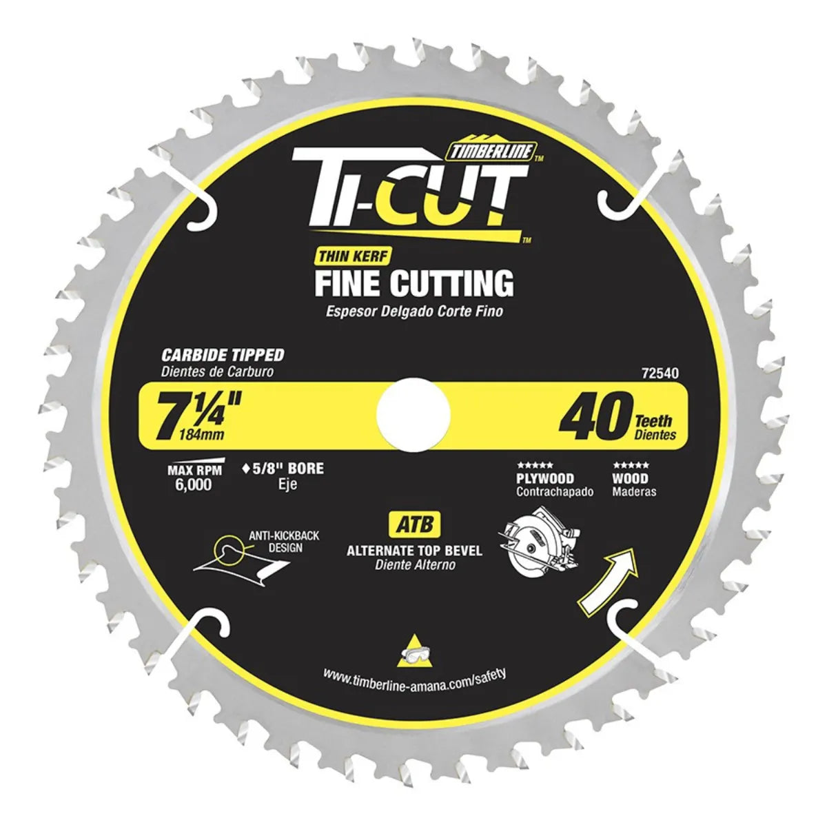Disco Sierra Circular 7-1/4" x 5/8" Corte Fino 40T ATB Timberline 72540