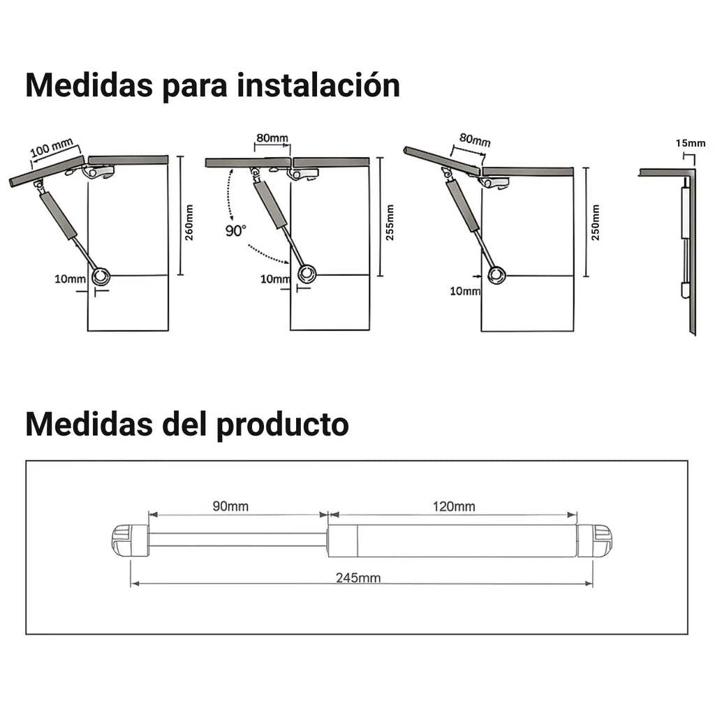 Pistón Bombín a Gas para Puerta Elevable Variantes 60N / 80N / 100N / 120N