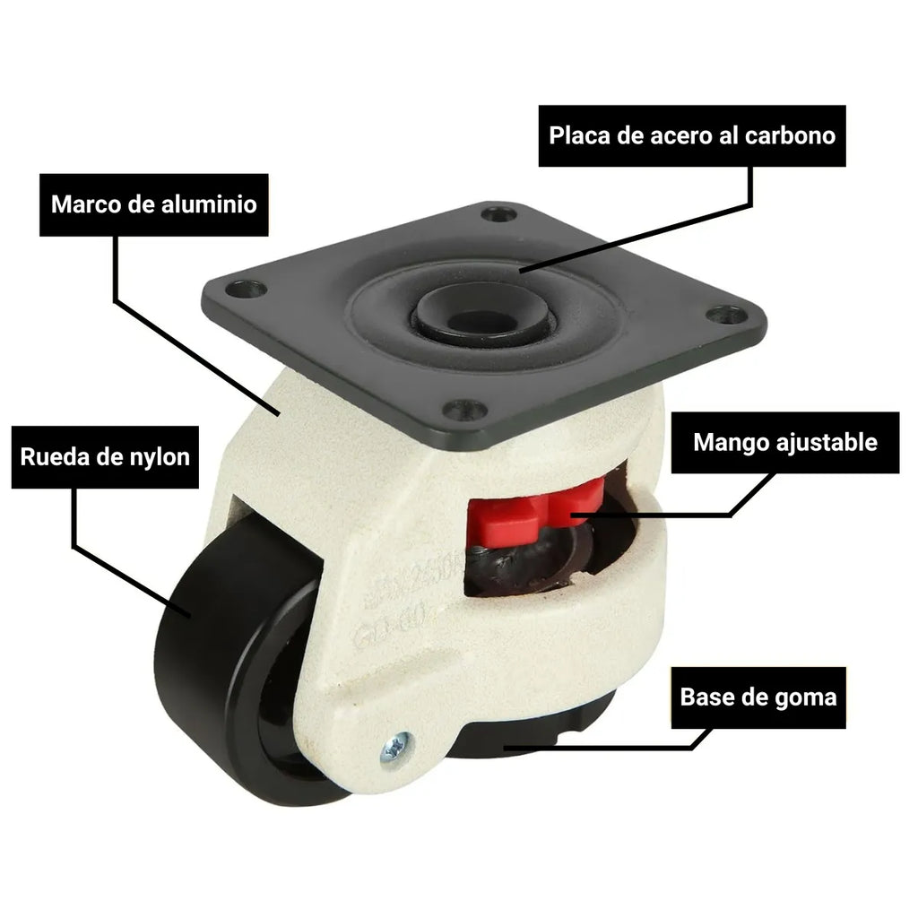 Rueda Con Nivelacion Carga Pesada GD-60F con Placa