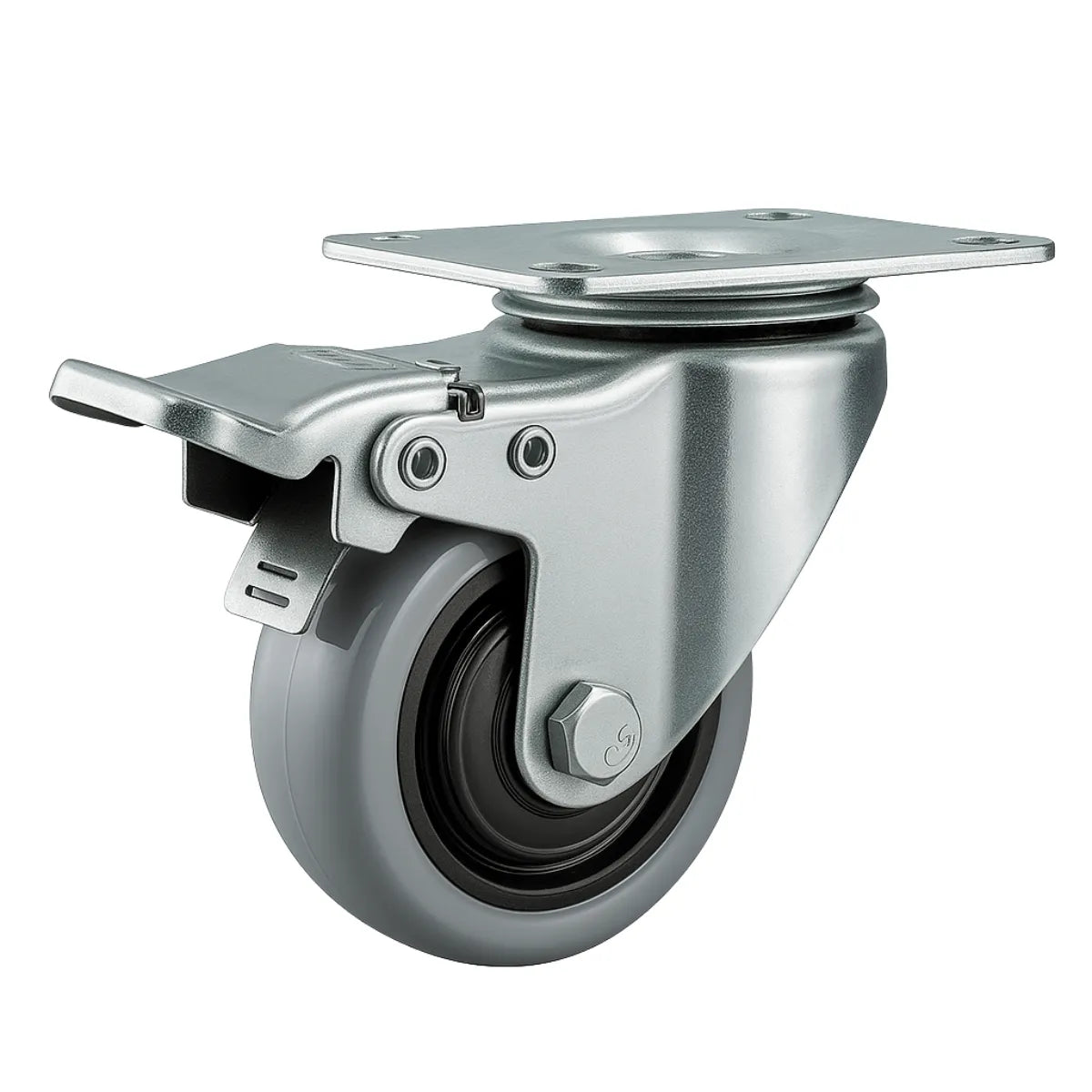 Rueda Industrial de PVC Gris con Placa Atornillable