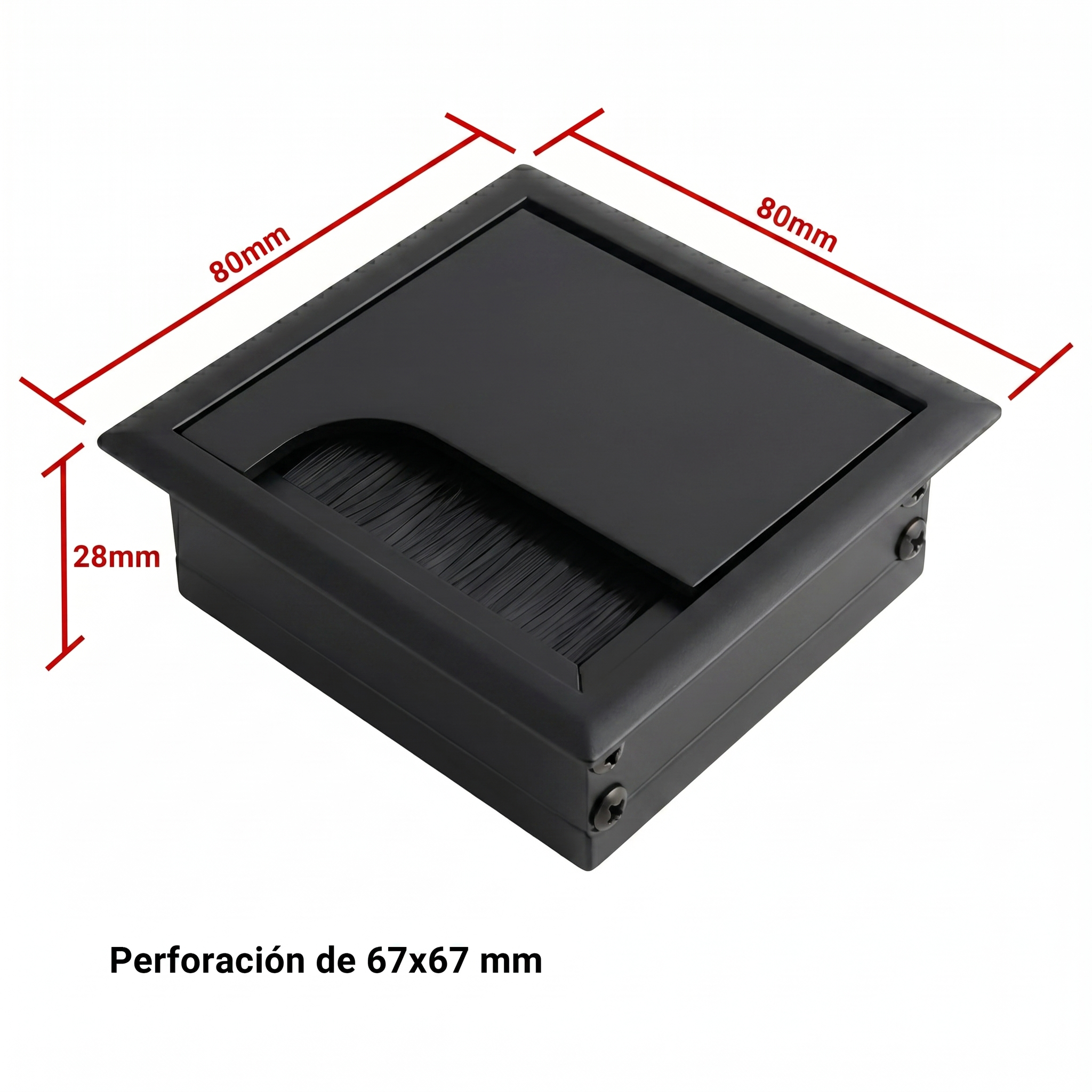 Pasacable Cuadrado Embutido 80x80 mm con Cepillo