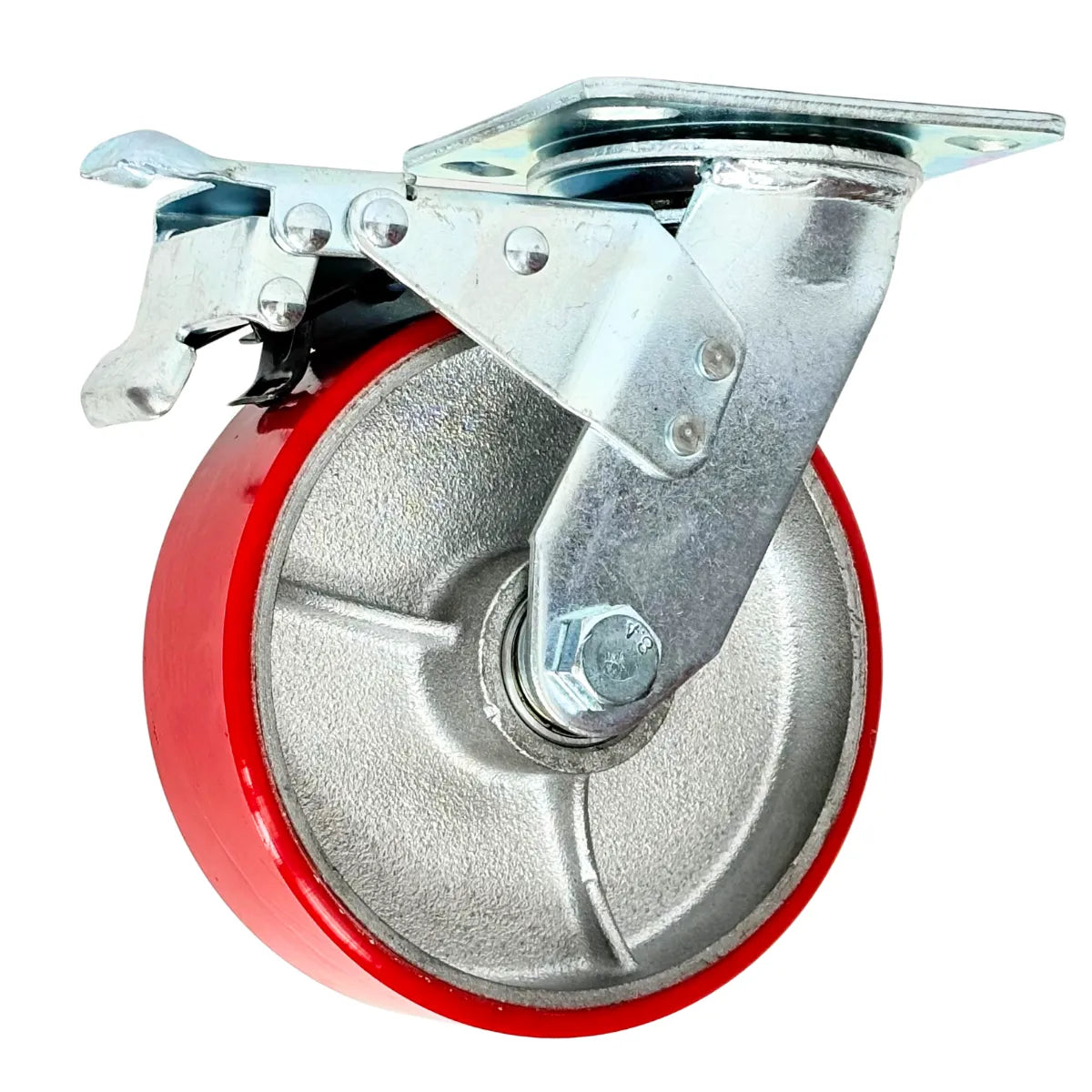 Rueda de Hierro/PU Roja Reforzada con Placa