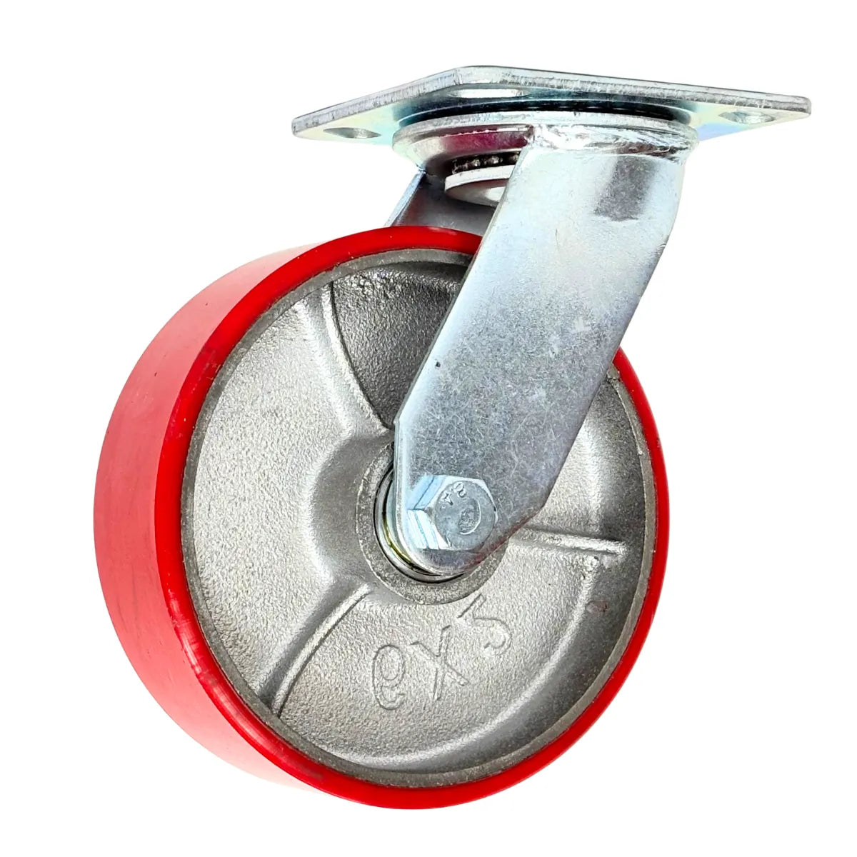 Rueda de Hierro/PU Roja Reforzada con Placa