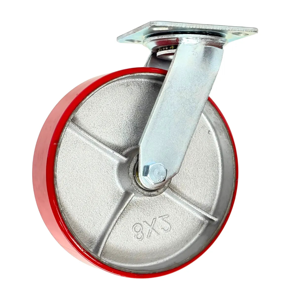 Rueda de Hierro/PU Roja Reforzada con Placa