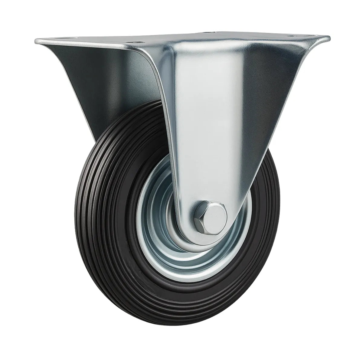 Rueda Industrial de Goma Negra con Placa