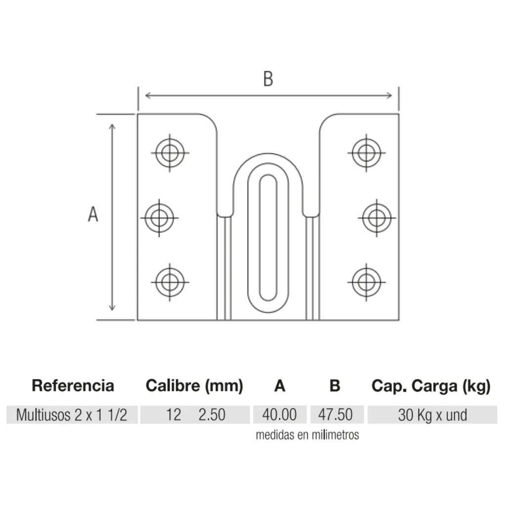 Soporte Multiuso de Encastre 2 x 1-1/2" Acero Zincado Induma IND70870