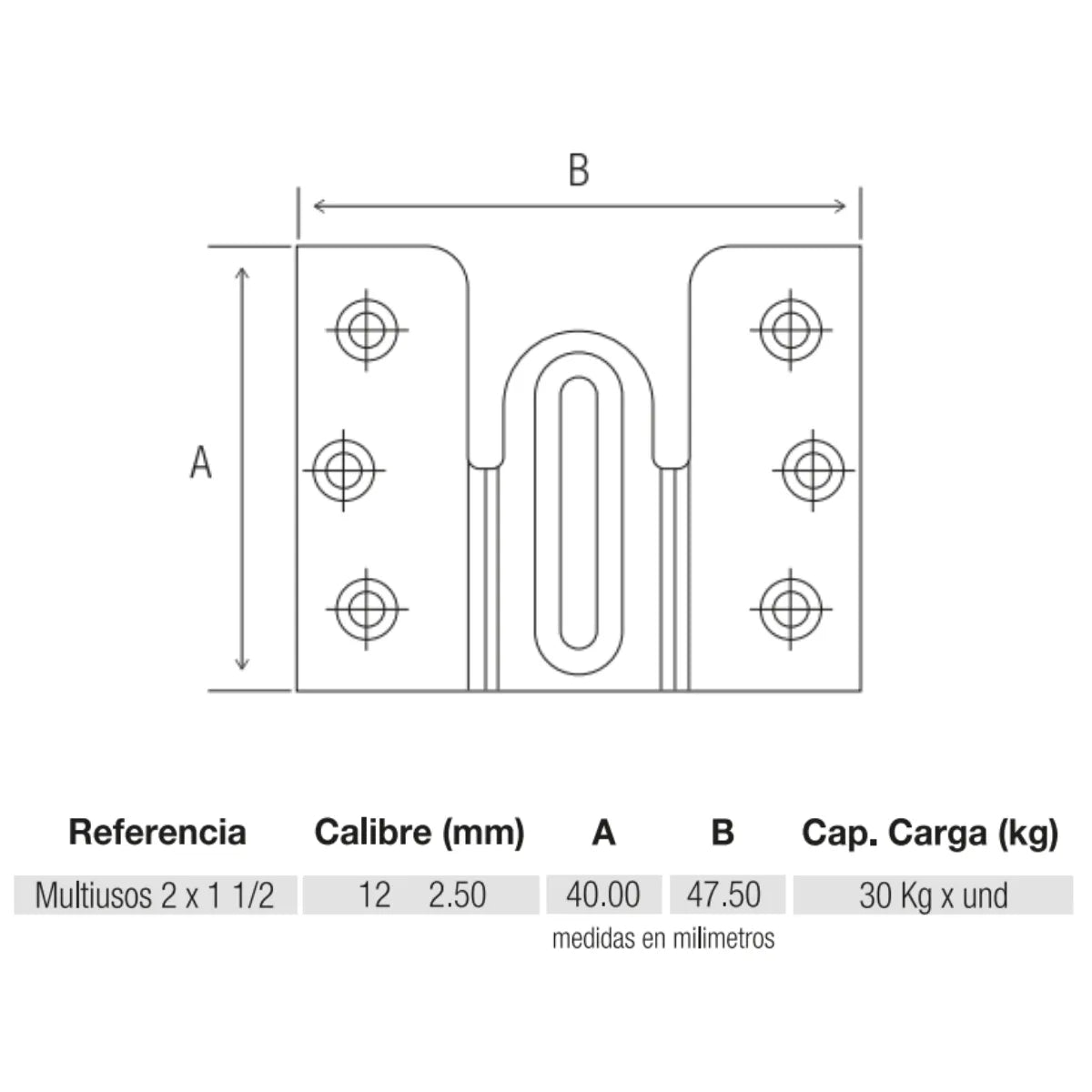 Soporte Multiuso de Encastre 2 x 1-1/2" Acero Zincado Induma IND70870