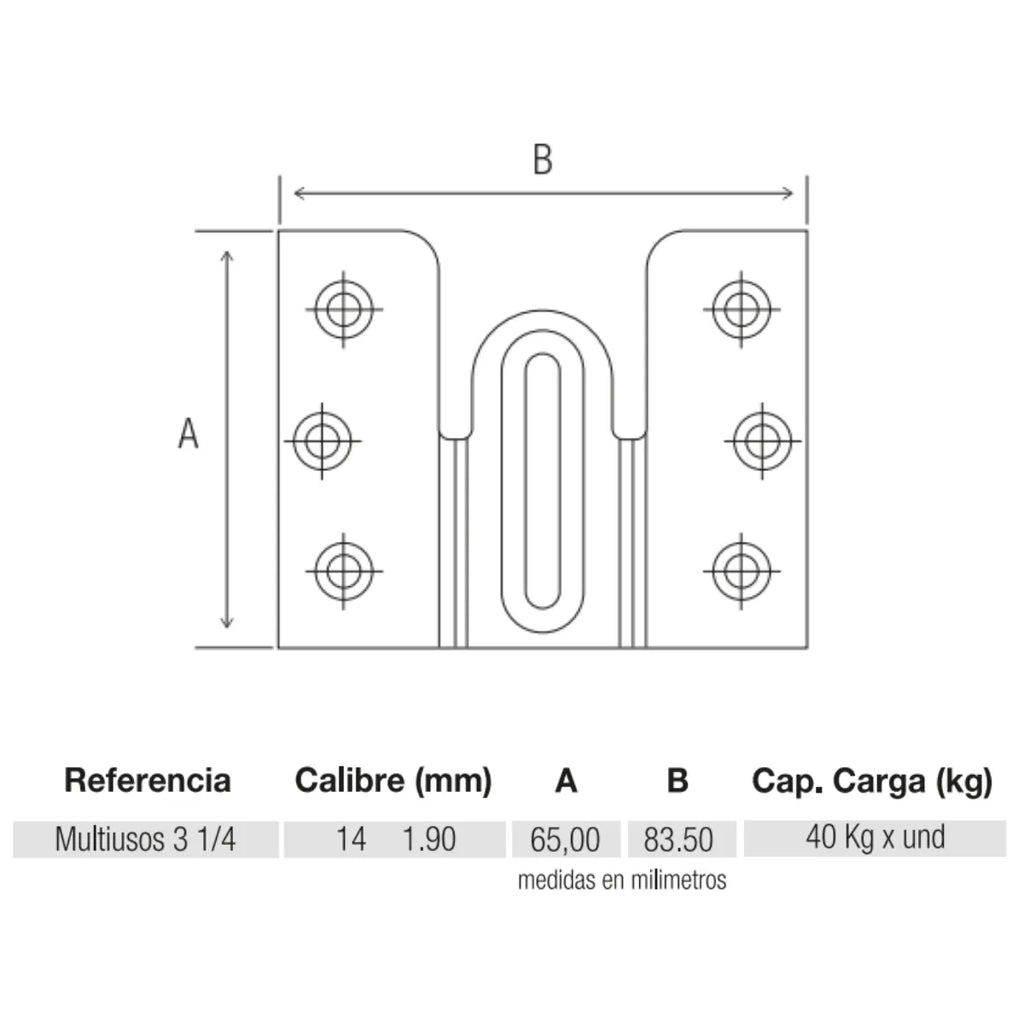 Soporte Multiuso de Encastre 3-1/4" Acero Zincado Induma IND70880