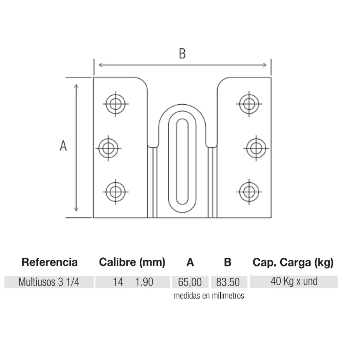 Soporte Multiuso de Encastre 3-1/4" Acero Zincado Induma IND70880