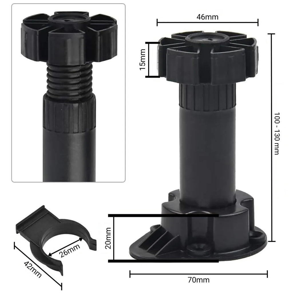 Pata Regulable para Zócalo de Cocina Negra 100mm / 130mm 4 unidades