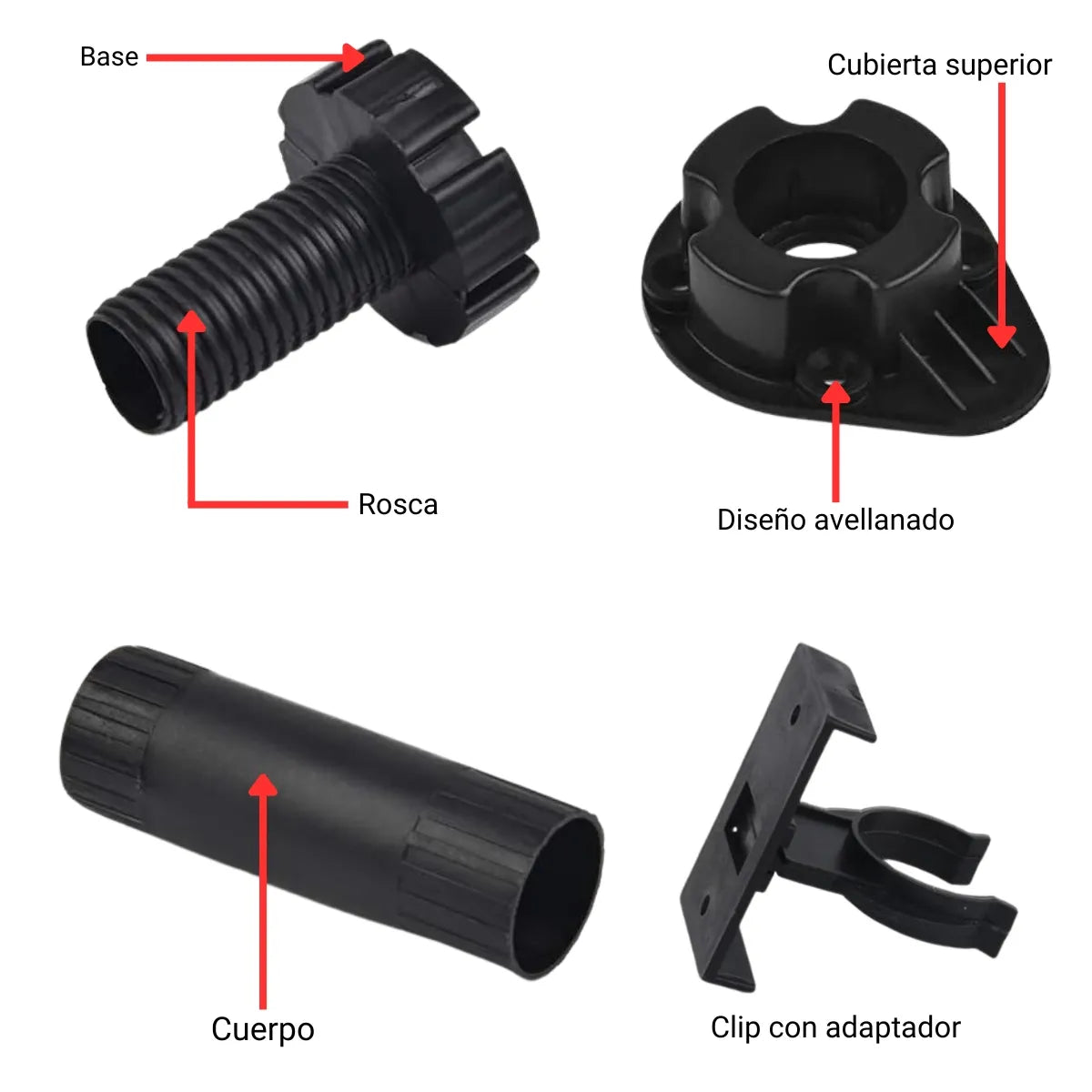 Pata Regulable para Zócalo de Cocina Negra 100mm / 130mm 4 unidades