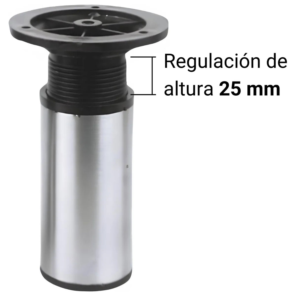 Pata Metálica Regulación Superior Ø50mm para Mueble Acero Pulido