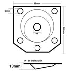 Placa de Montaje Inclinada 14° para Pata de Mueble 5 Hoyos Rosca M8