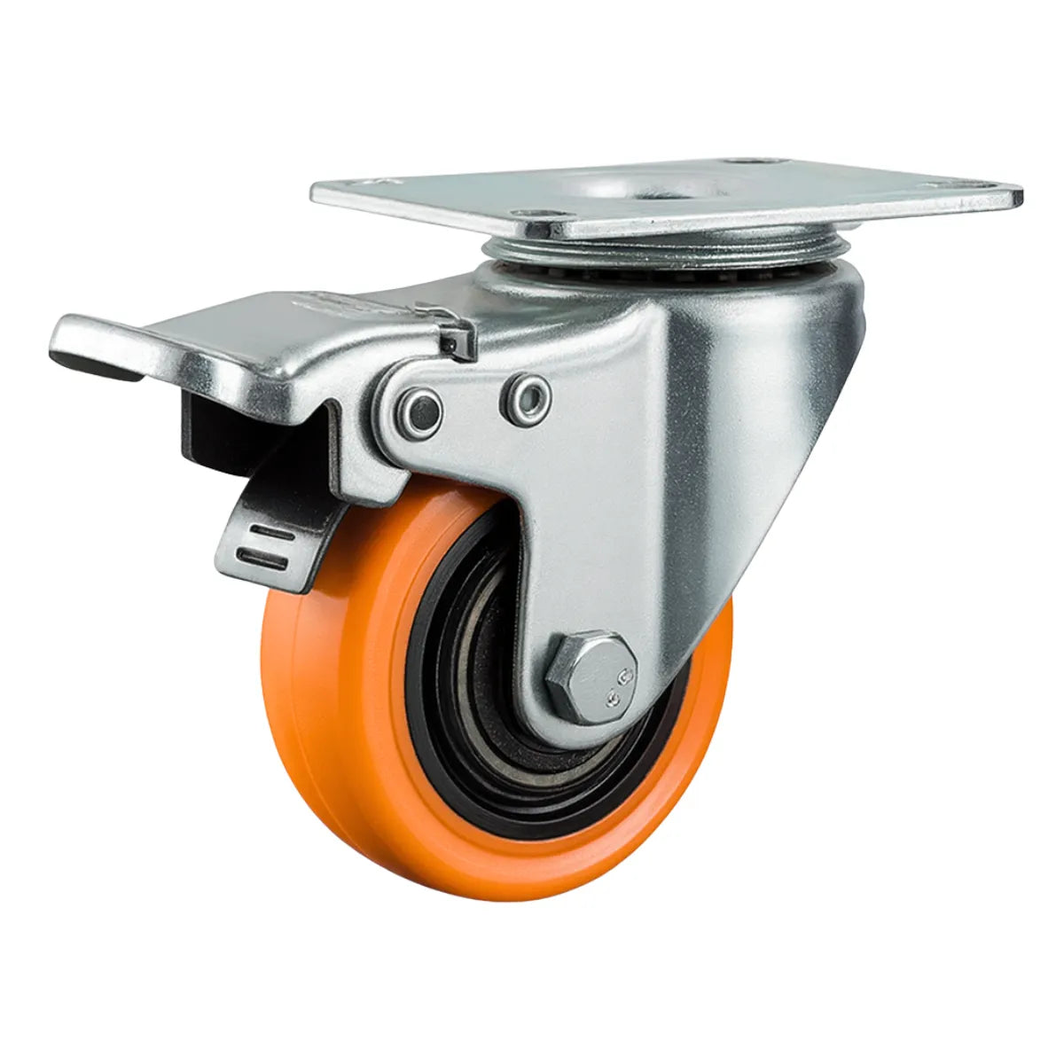 Rueda Industrial de PVC Naranja con Placa Atornillable