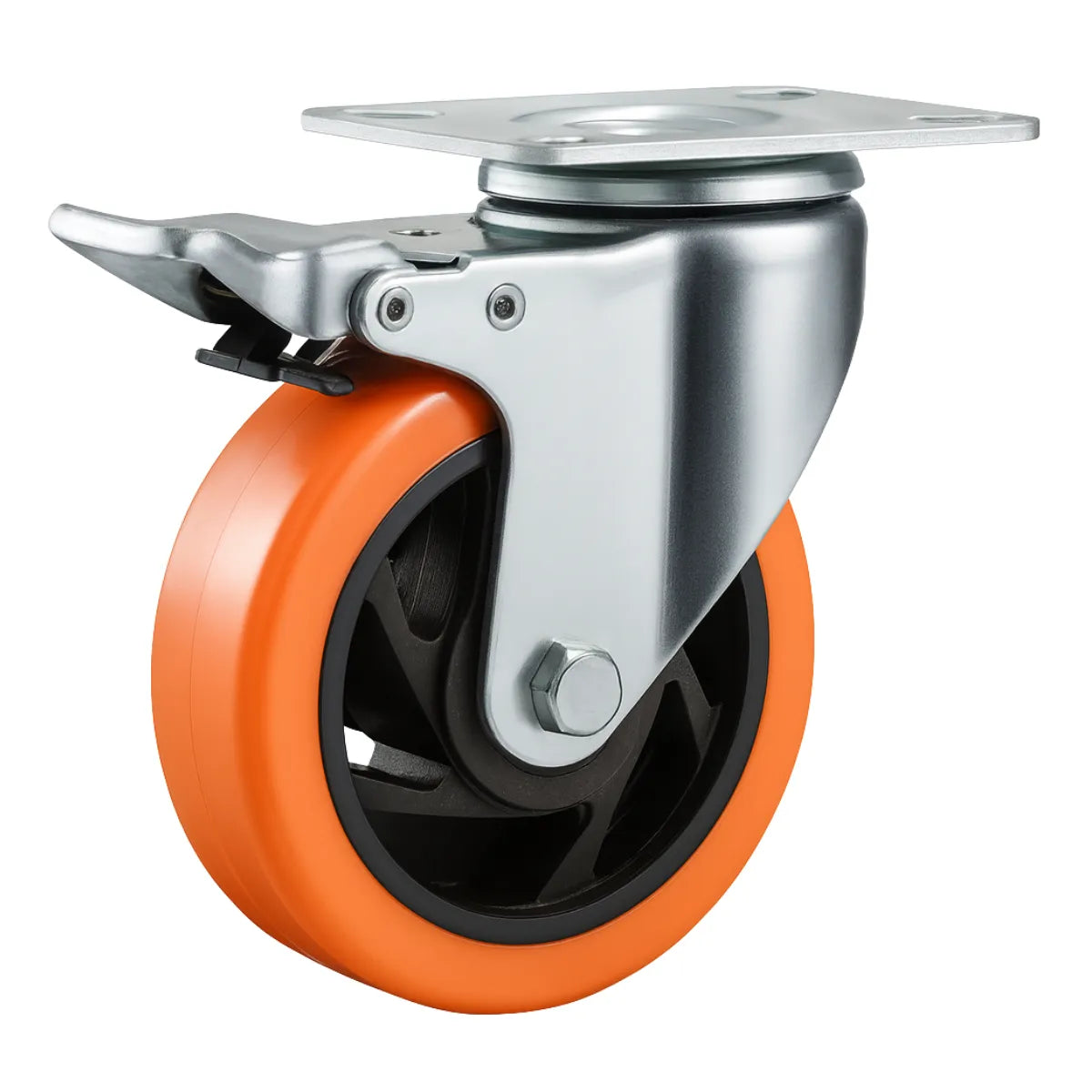 Rueda Industrial de PVC Naranja con Placa Atornillable
