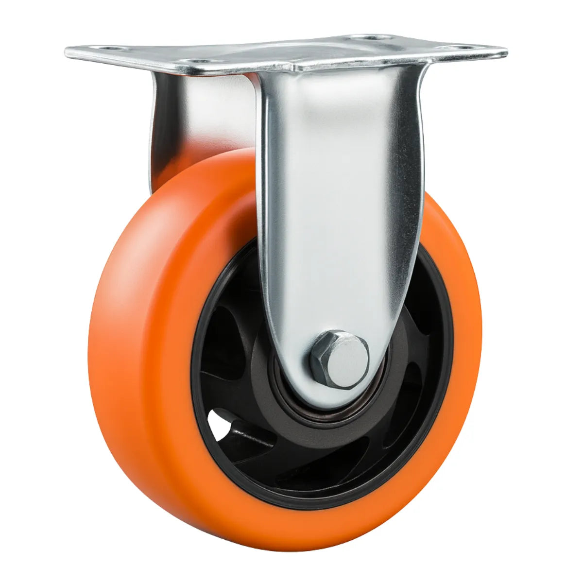 Rueda Industrial de PVC Naranja con Placa Atornillable