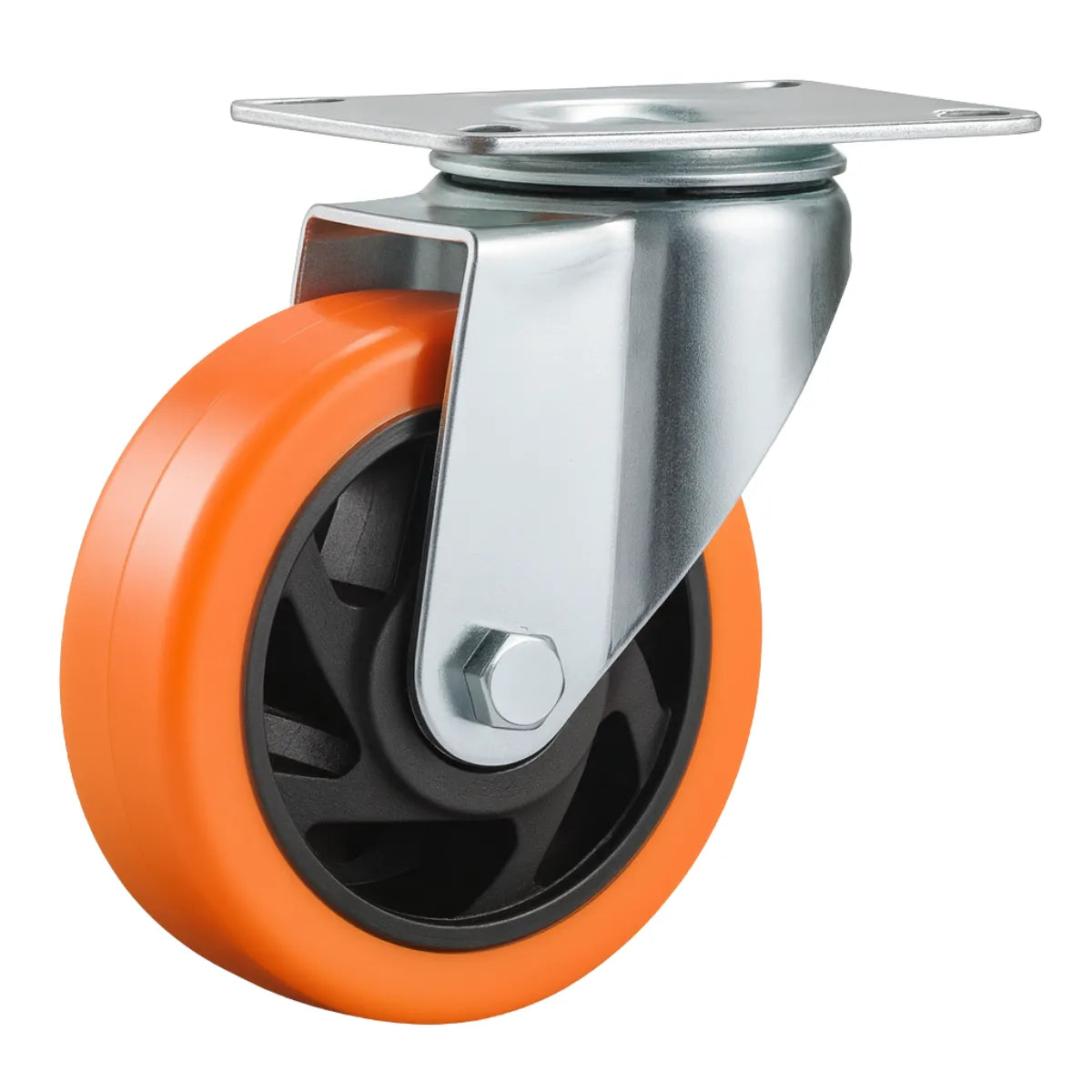 Rueda Industrial de PVC Naranja con Placa Atornillable