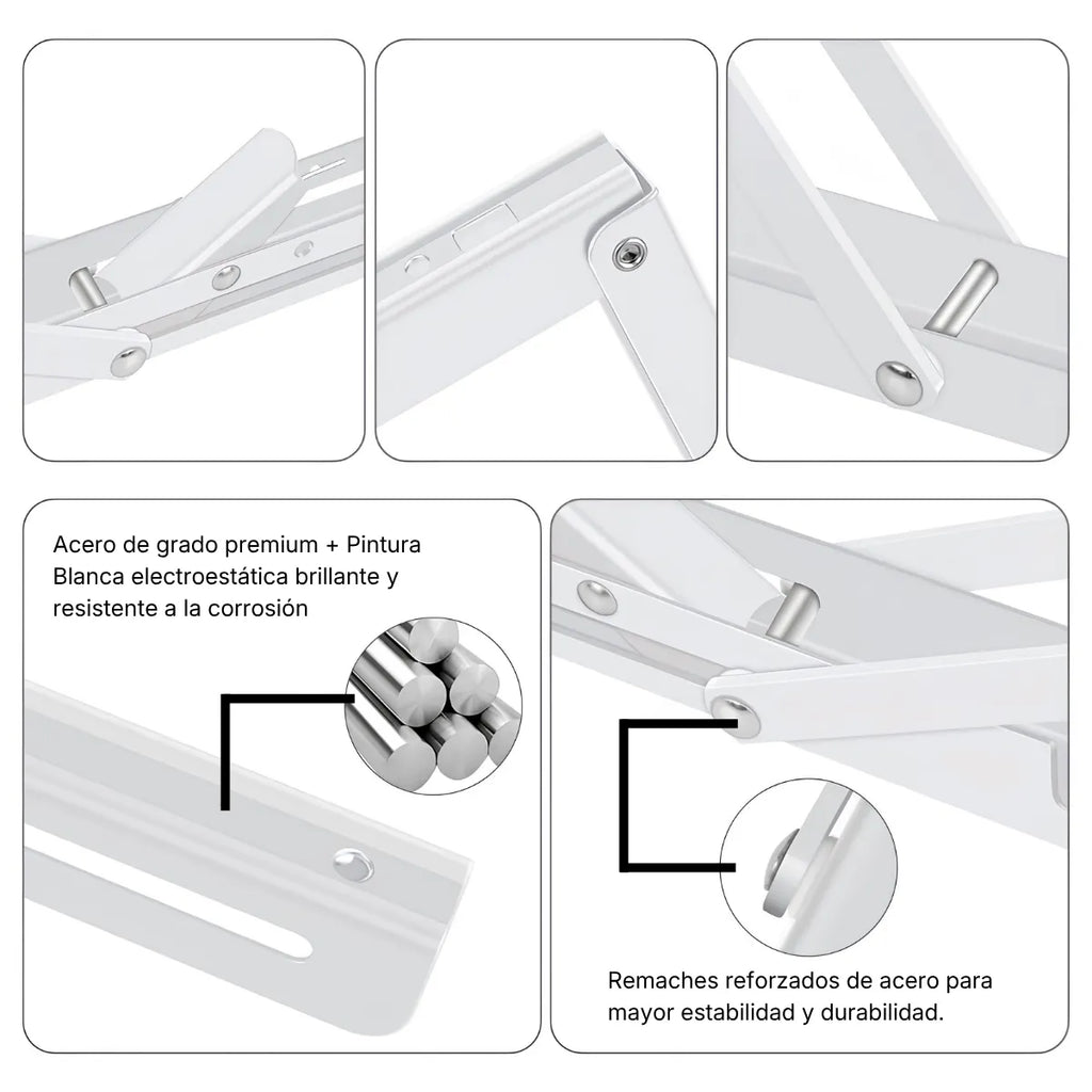Set 2 Escuadras Soportes Abatibles Plegables Blancas