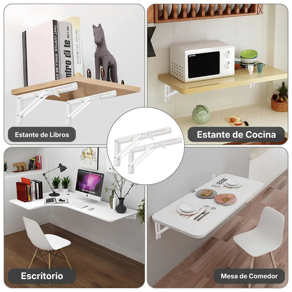 Set 2 Escuadras Soportes Abatibles Plegables Blancas
