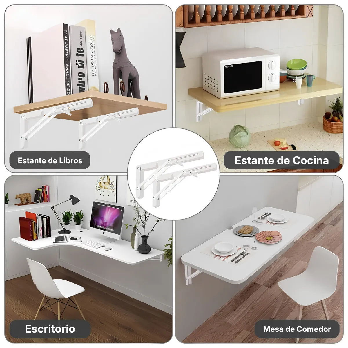 Set 2 Escuadras Soportes Abatibles Plegables Blancas