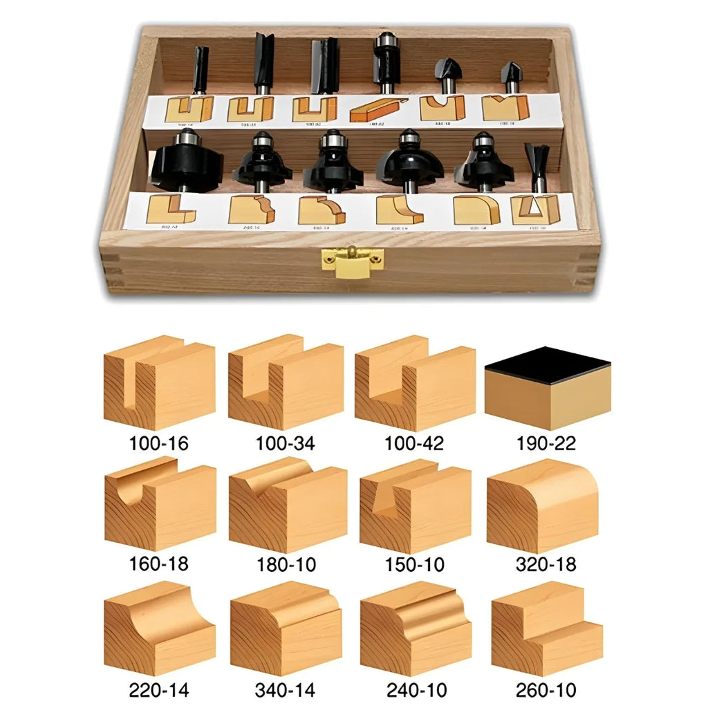 Juego de Fresas Multiuso 12 Piezas Vástago 1/4" Timberline TRS-120