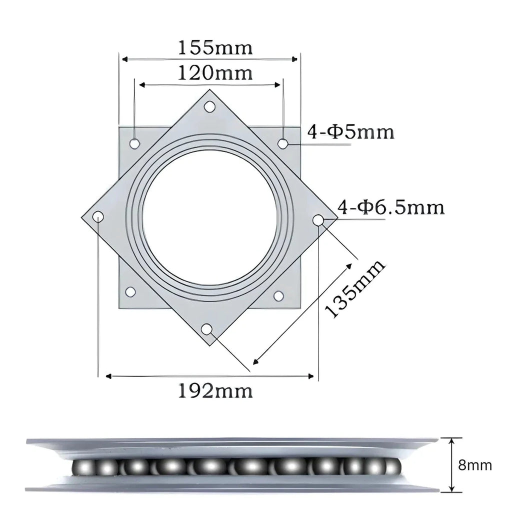 Base Giratoria Cuadrada Gris 6" - 155 x 155 mm (foto 8)