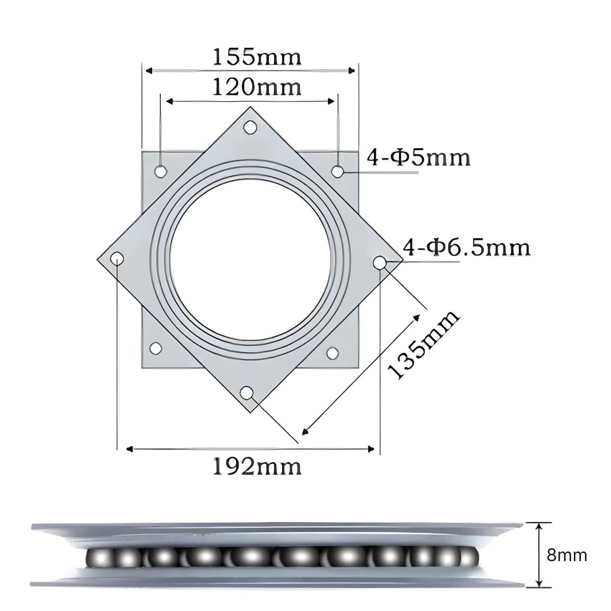 Base Giratoria Cuadrada Gris 6" - 155 x 155 mm (foto 8)