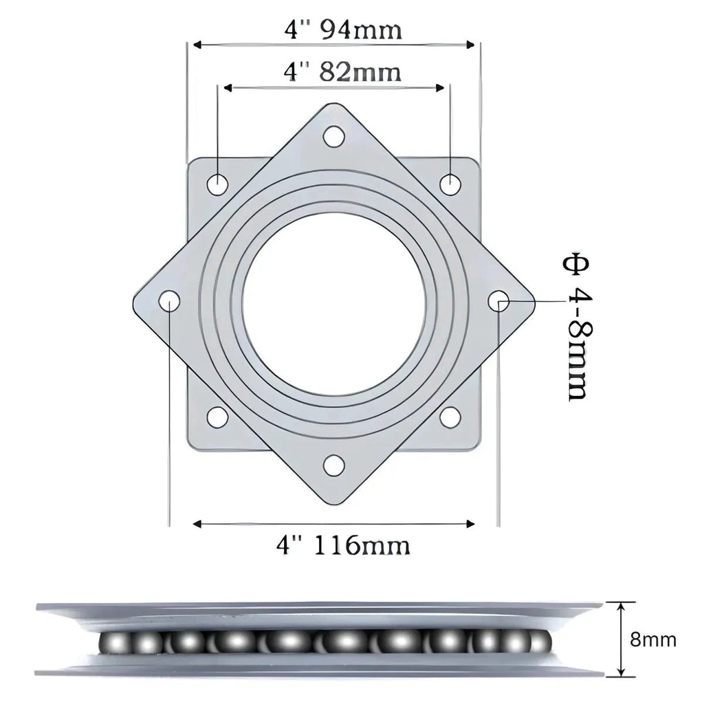 Base Giratoria Cuadrada Gris 4" - 94 x 94 mm (foto 4)