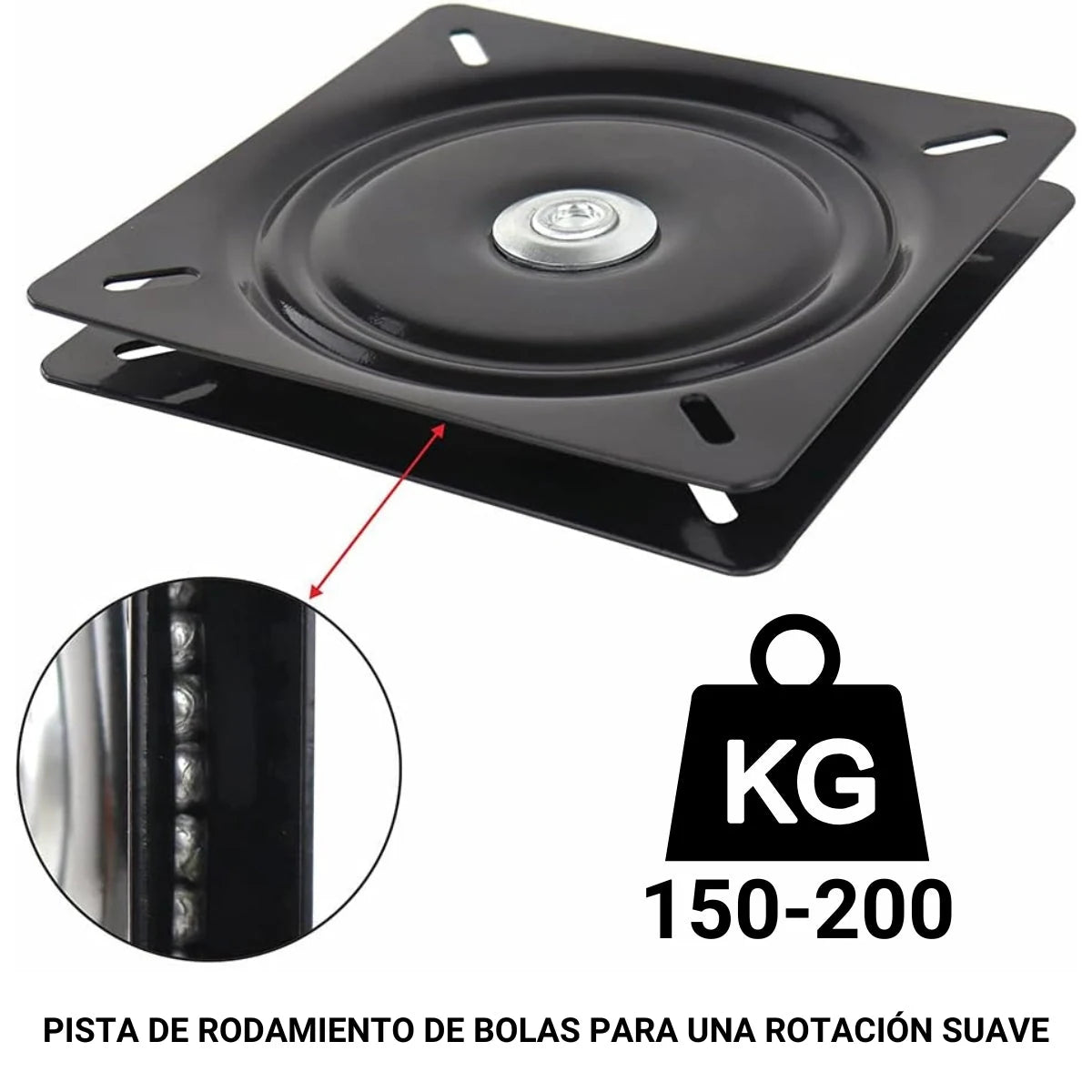 Base Giratoria Cuadrada Negra de Acero 5" - 127 x 127 mm (foto 3)