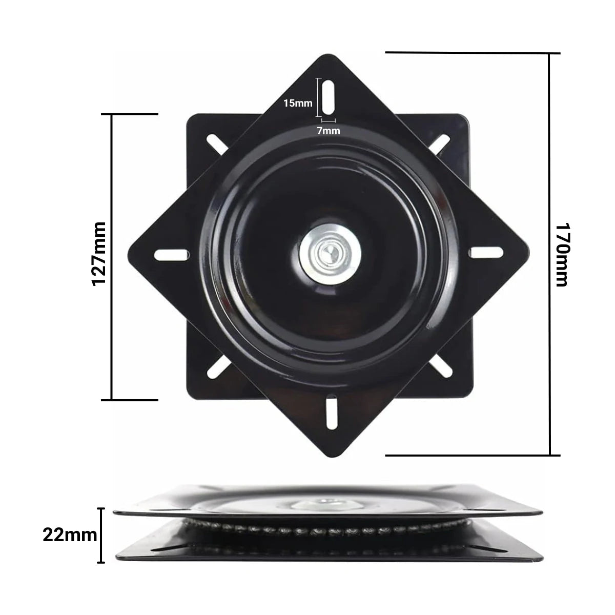 Base Giratoria Cuadrada Negra de Acero 5" - 127 x 127 mm (foto 7)