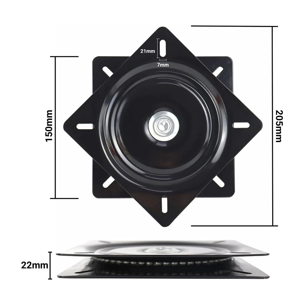 Base Giratoria Cuadrada Negra de Acero 6" - 150 x 150 mm
