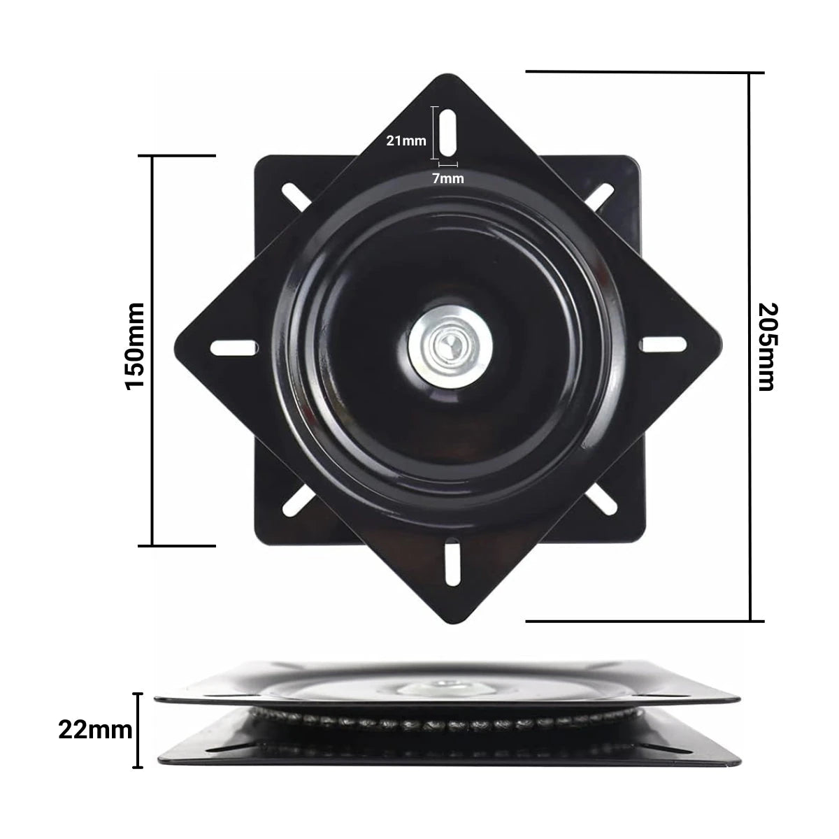 Base Giratoria Cuadrada Negra de Acero 6" - 150 x 150 mm