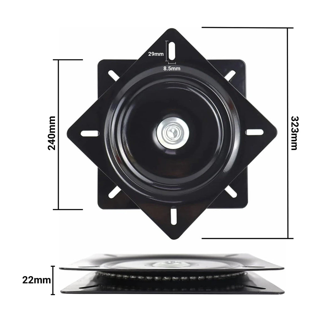 Base Giratoria Cuadrada Negra de Acero 10" - 240 x 240 mm