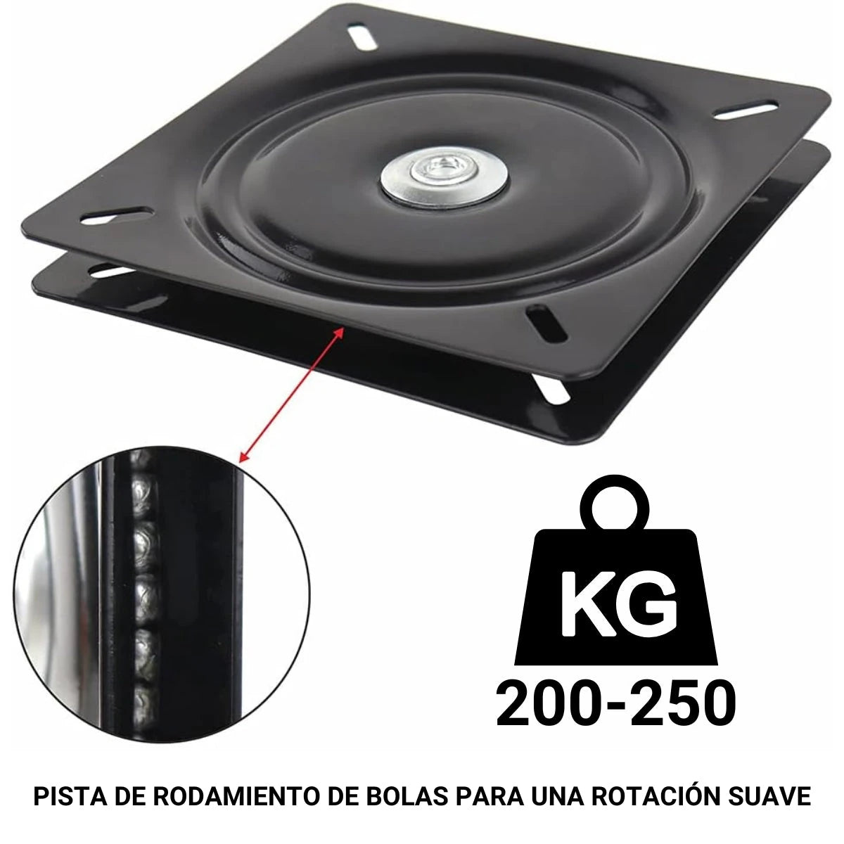 Base Giratoria Cuadrada Negra de Acero 12" - 305 x 305 mm (foto 5)