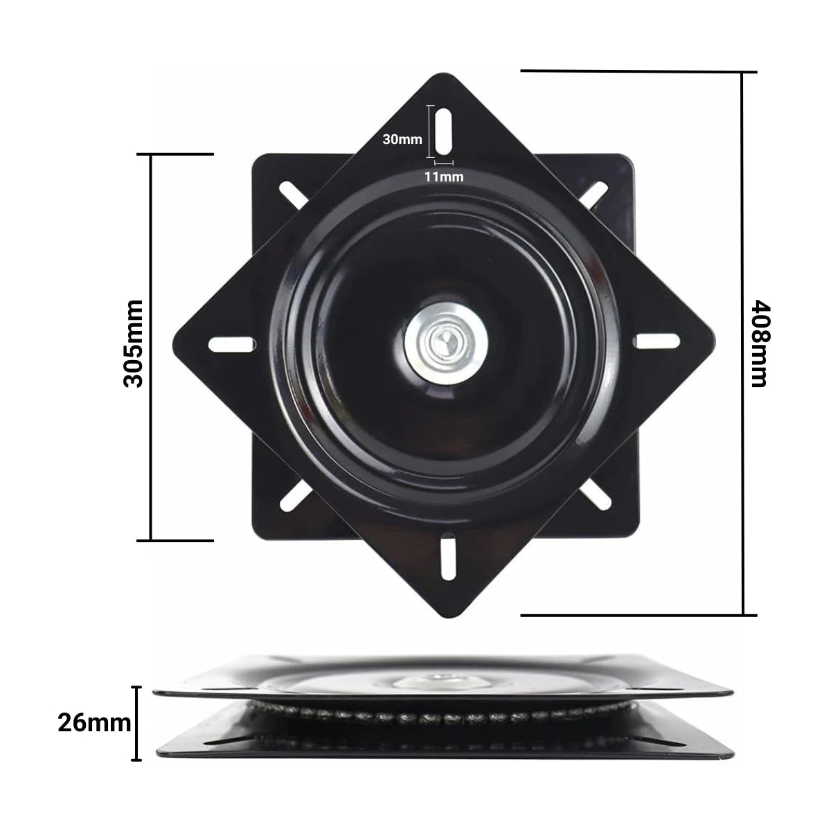 Base Giratoria Cuadrada Negra de Acero 12" - 305 x 305 mm