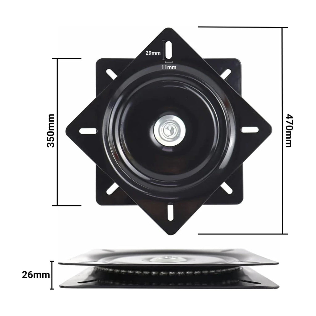 Base Giratoria Cuadrada Negra de Acero 14" - 350 x 350 mm