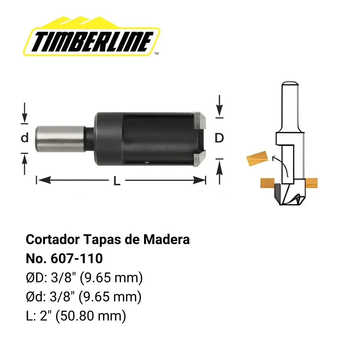 Cortador de Tapas de Madera Recto Eje 3/8" Timberline (foto 4)