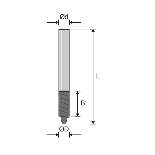 Diagrama de fresa de carburo sólido con piloto con las medidas ØD, B, Ød y L